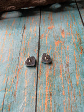 Load image into Gallery viewer, Zuni Sterling Silver, Coral, Onyx, &amp; Mother of Pearl Stud Heart Earrings