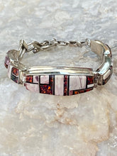 Load image into Gallery viewer, Navajo Onyx, Purple Spiny, Coral &amp; Sterling Silver Inlay Bracelet