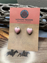 Load image into Gallery viewer, Navajo Sterling Silver Pink Conch Heart Stud Earrings