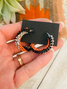 Navajo Handmade Beaded Hoop Earrings