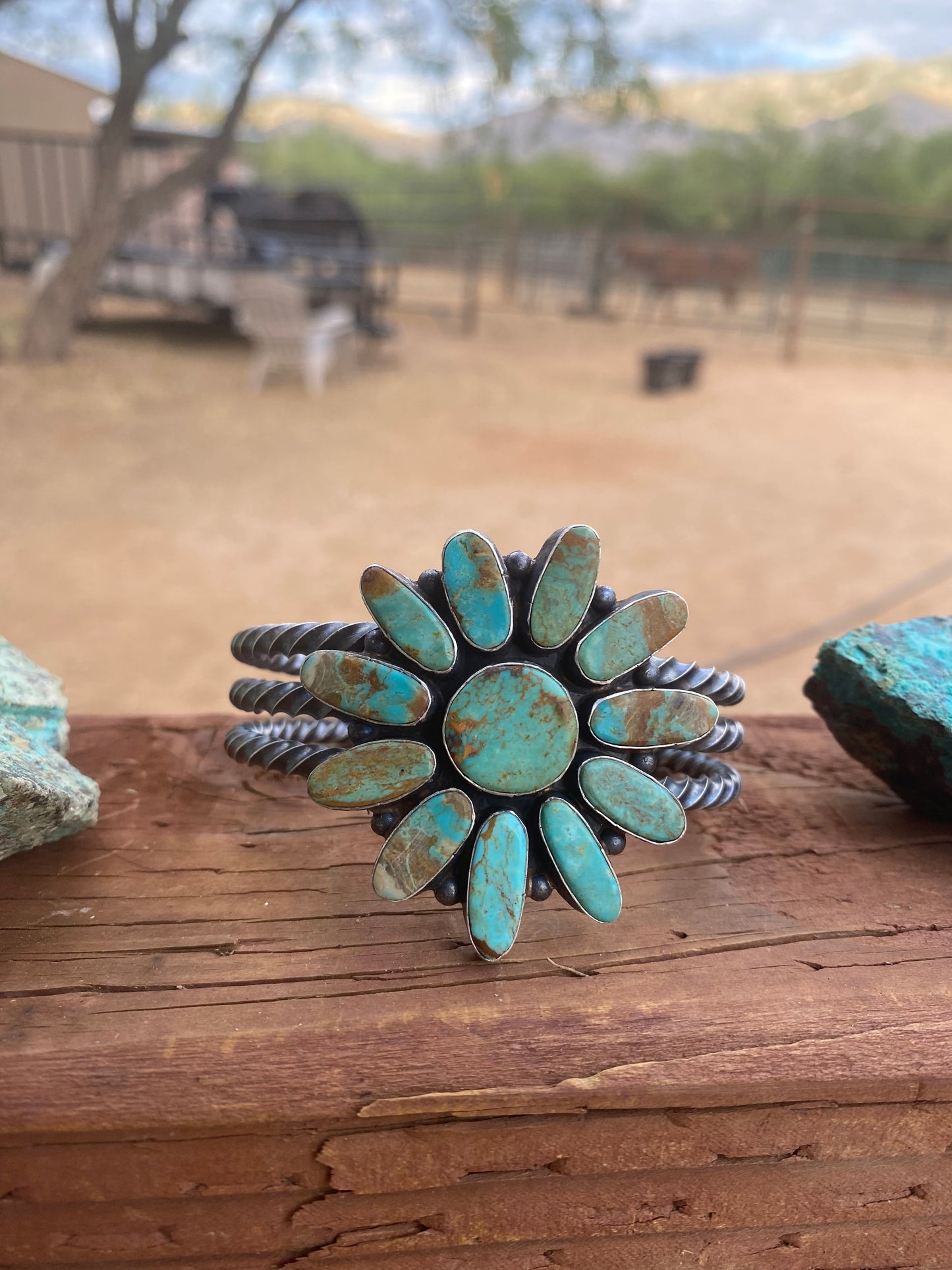 Navajo Jacqueline Silver Royston Turquoise & Sterling Cluster Cuff