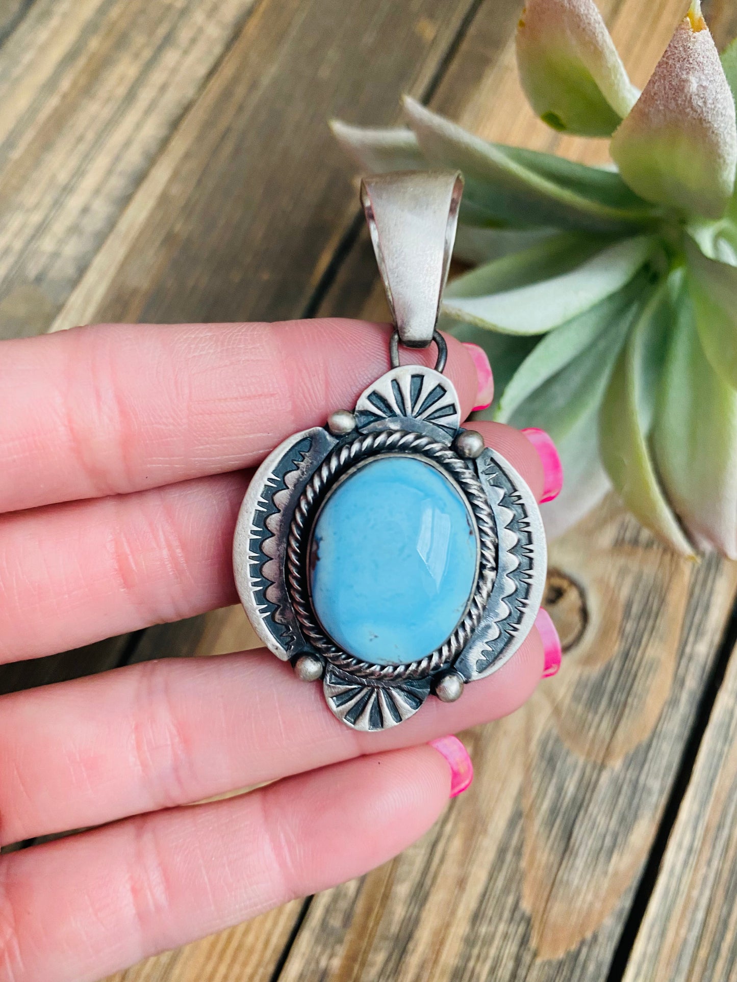 Navajo Golden Hills Turquoise & Sterling Silver Pendant Signed