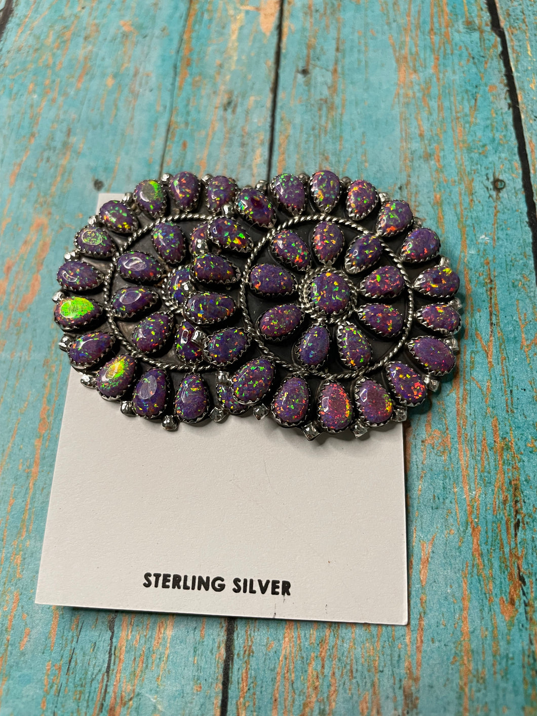 Navajo Sterling Silver & Purple Opal Cluster Post Earrings Signed