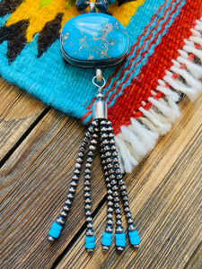 Navajo Turquoise & Sterling Silver Pearl Beaded Tassel Necklace