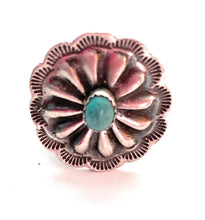 Load image into Gallery viewer, Navajo Turquoise and Sterling Silver Concho Ring