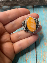 Load image into Gallery viewer, Old Pawn Navajo Sterling Silver &amp; Orange Spiny Ring Size 8.5