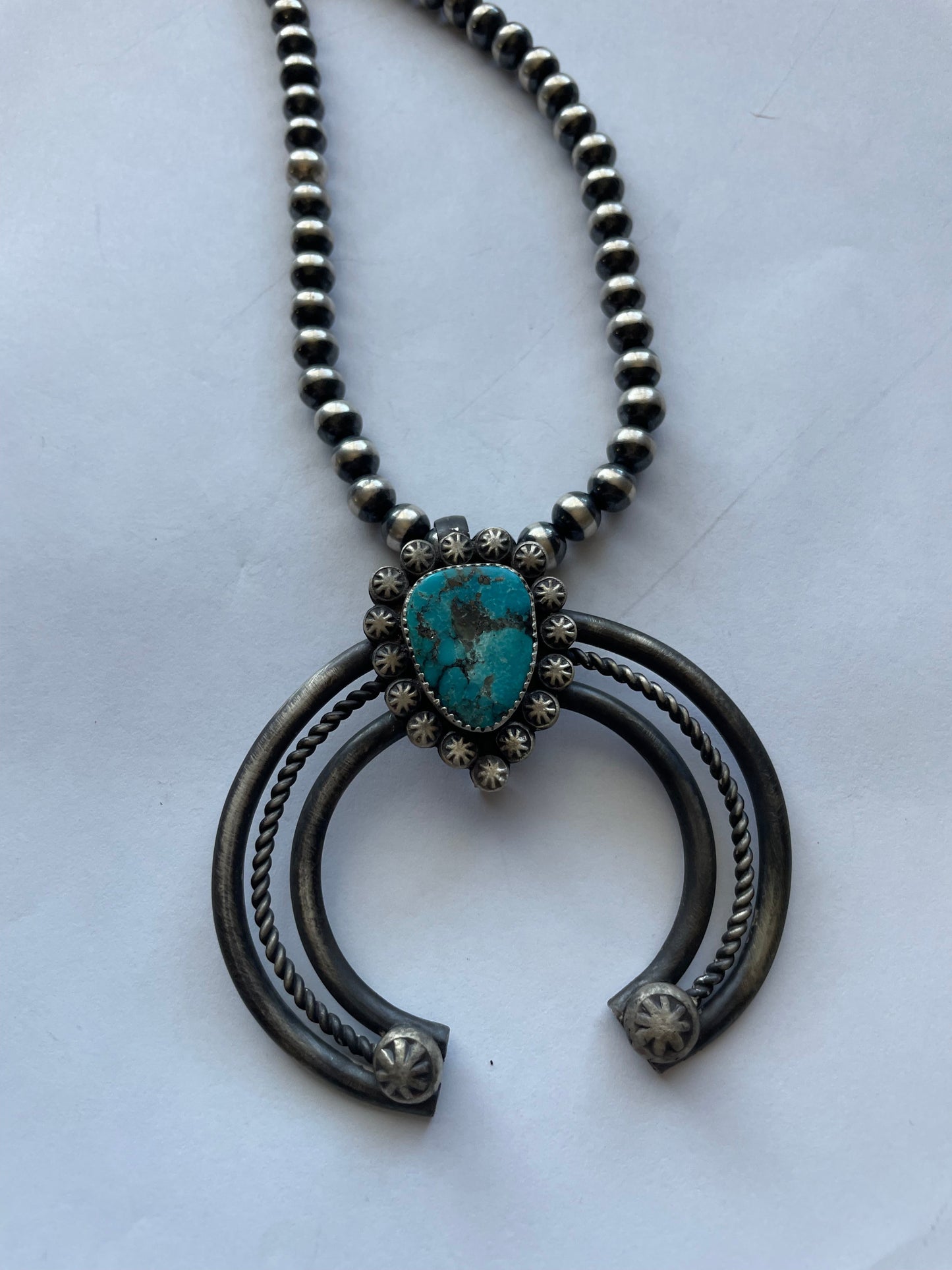 Navajo Turquoise & Sterling Silver Naja Pendant Signed