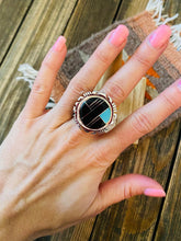 Load image into Gallery viewer, Navajo Sterling Silver, Onyx &amp; Turquoise Inlay Ring Size 6.25