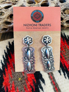 Navajo Sterling Silver Concho Dangle Earrings By Leander Tahe