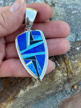 Load image into Gallery viewer, Navajo Lapis, Turquoise, Blue Opal Shield Pendant 2.5”