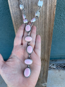 Navajo Queen Pink Conch Shell And Sterling Silver Lariat Necklace