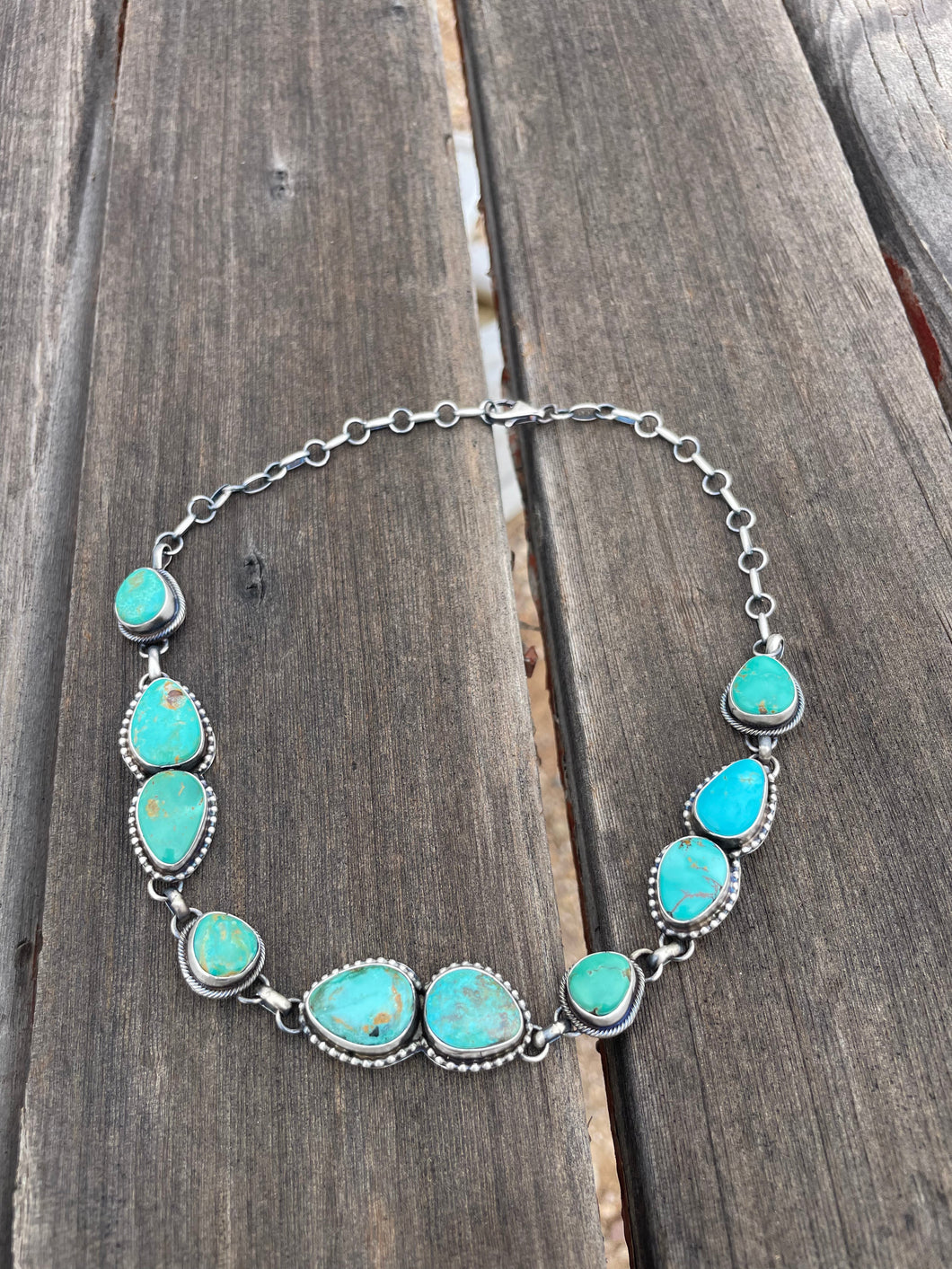 Navajo Sterling Silver and Turquoise Necklace 16Inch