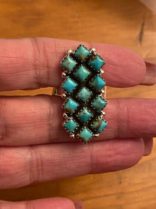 Handmade Royston Turquoise And Sterling Silver Adjustable Ring 1.25”