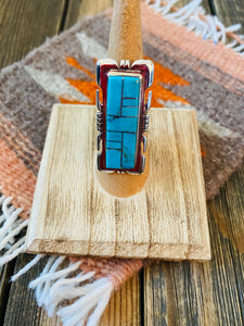 Navajo Sterling Silver & Turquoise Inlay Ring Size 6.5