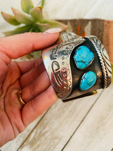 Old Pawn Vintage Navajo Turquoise & Sterling Silver Watch Cuff