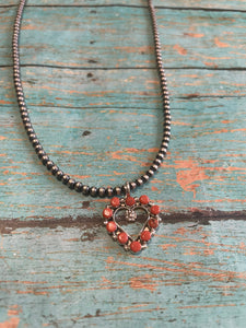 Zuni Sterling Silver & Orange Opal Heart Pendant