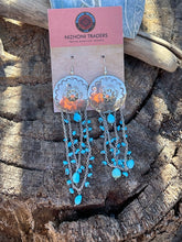 Load image into Gallery viewer, Navajo Sterling Silver Turquoise Concho Chain Dangle Earrings