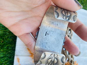 Beautiful Vintage Navajo Orange Spiny & Sterling Silver Cuff Bracelet Signed