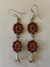 Load image into Gallery viewer, Zuni Petit Point Red Coral  Sterling Silver Dangle Earrings