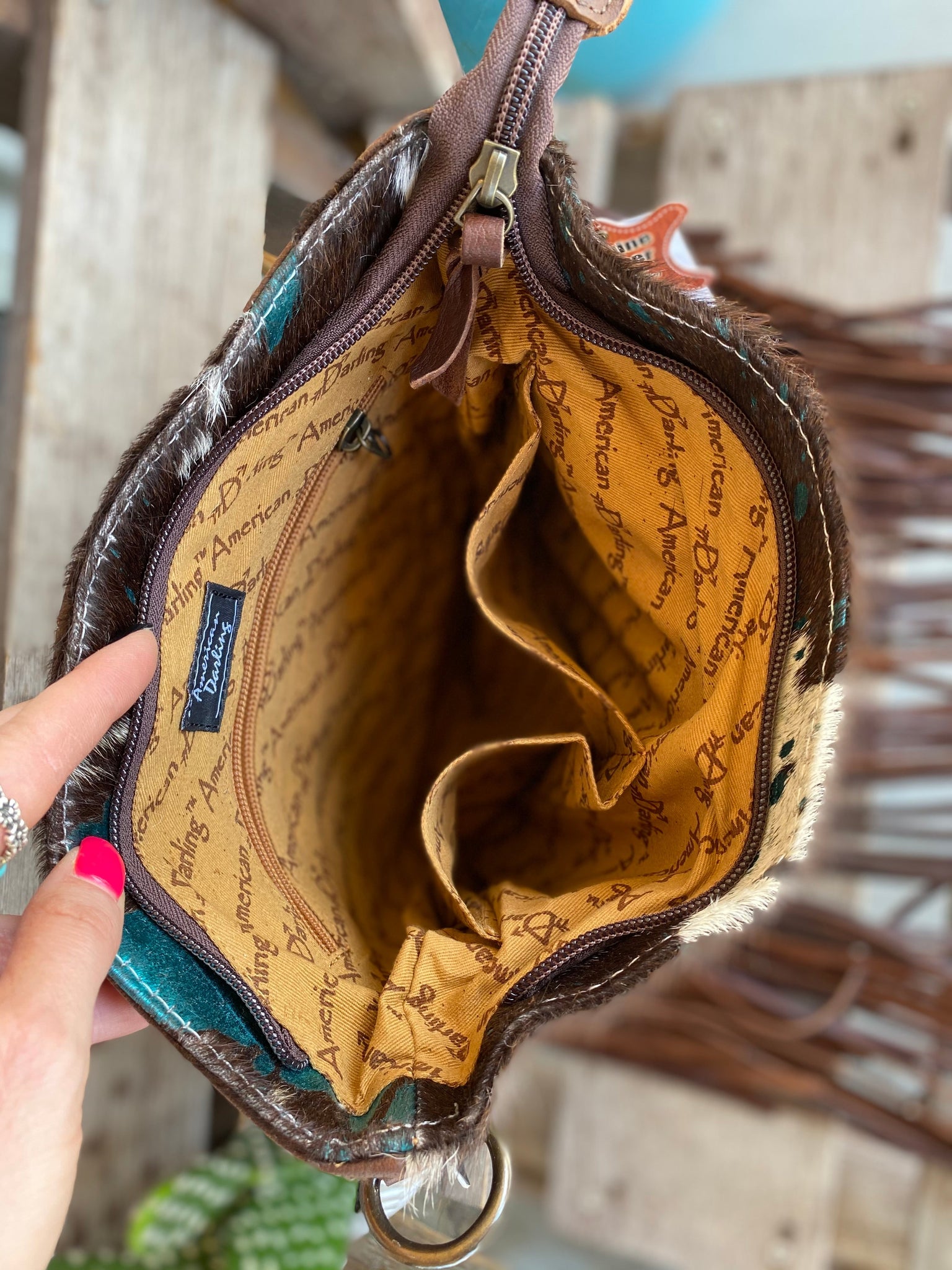 Turquoise Faux Concho Hair on Hide Buck Stitch Turquoise -  in