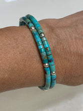 Load image into Gallery viewer, Navajo Turquoise &amp; Sterling Silver Beaded Wrap Bracelet