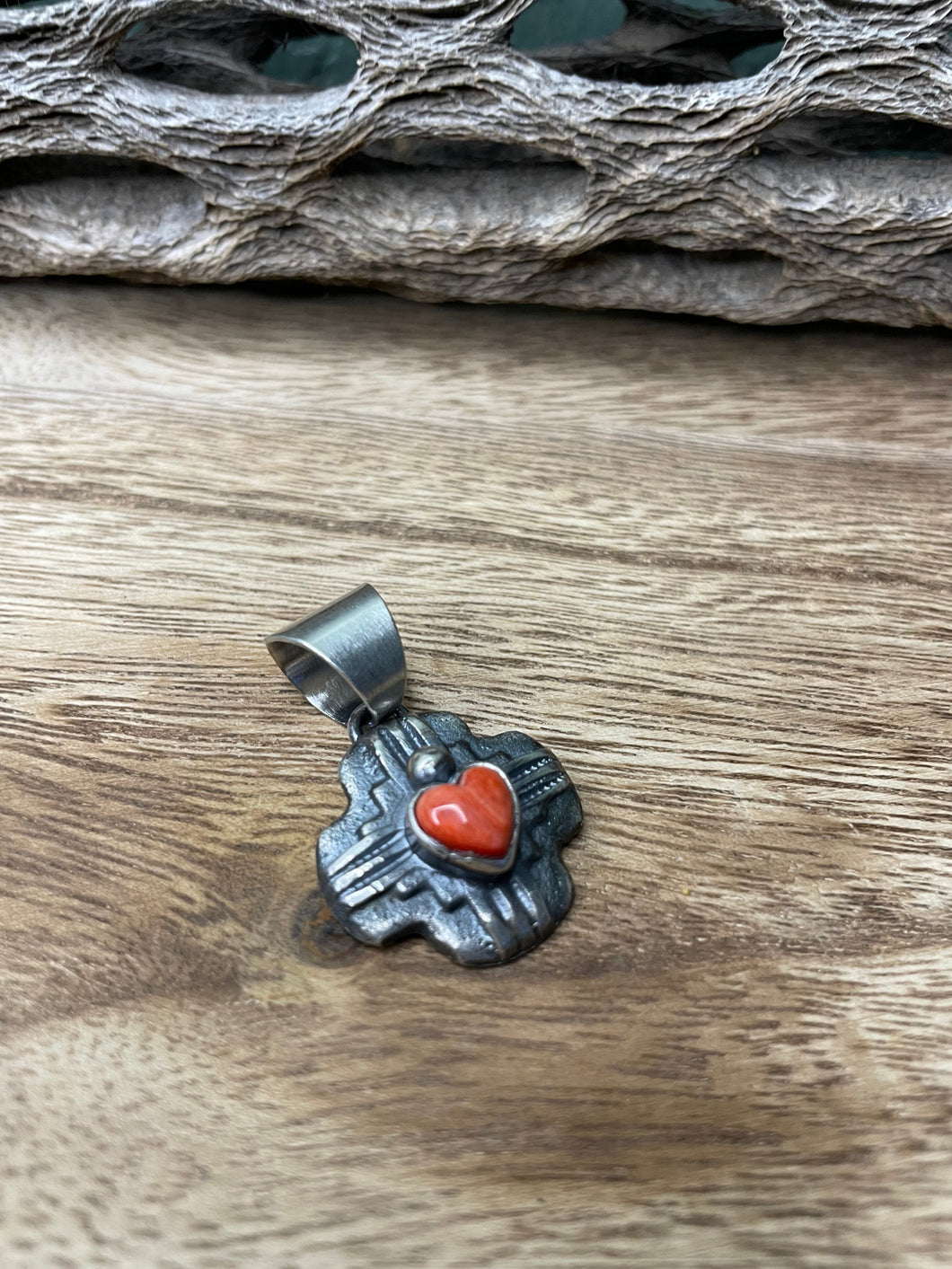 Navajo Sterling Silver Orange Spiny Pendant By Chimney Butte