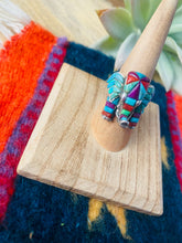 Load image into Gallery viewer, Handmade Sterling Silver &amp; Multi Stone Inlay Elephant Ring Size 7.5