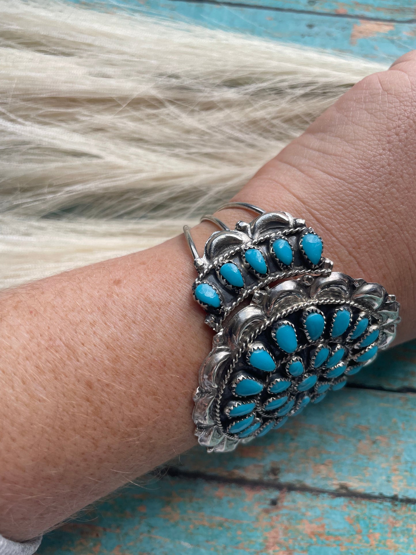 Navajo Sterling Silver & Turquoise Statement Cuff Bracelet Signed