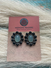 Load image into Gallery viewer, Handmade Onyx &amp; Aqua Calcedony Post Earrings Signed Nizhoni