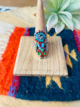 Load image into Gallery viewer, Handmade Sterling Silver &amp; Multi Stone Inlay Kachina Ring Size 10.5