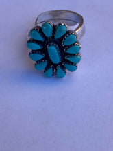 Load image into Gallery viewer, Handmade Sterling Silver &amp; Kingman Petit Point Turquoise Adjustable Ring