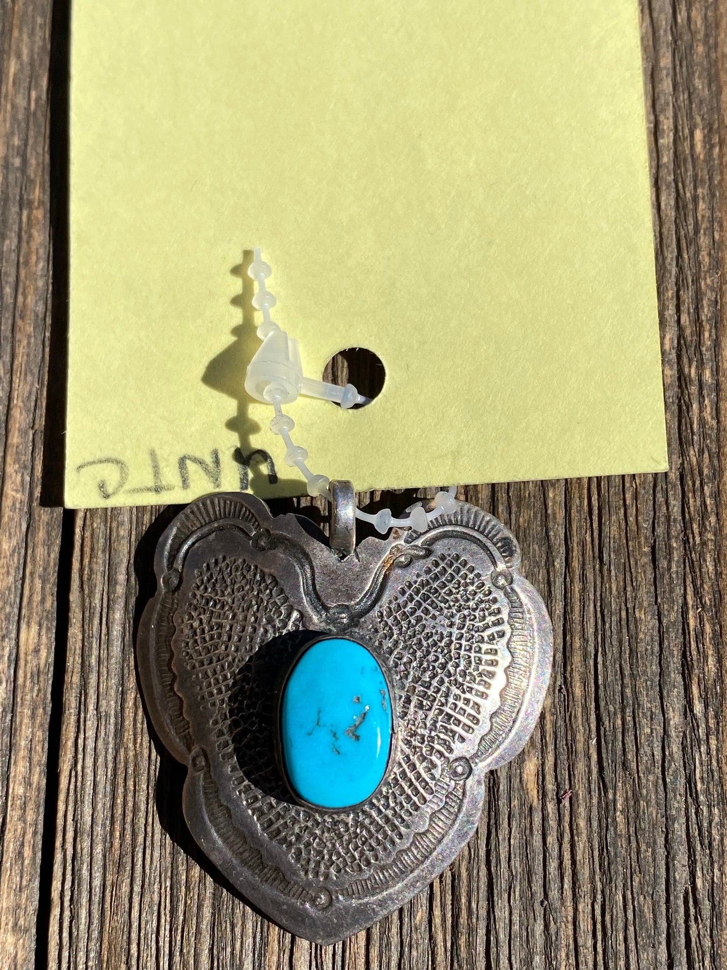 Old Pawn Sterling silver heart turquoise pendant