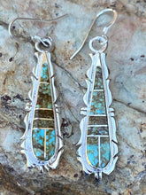 Load image into Gallery viewer, Turquoise &amp; Sterling Silver Jagged Club Dangle Earrings