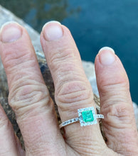 Load image into Gallery viewer, Colombian Emerald Earrings &amp; Ring Set in Sterling Silver