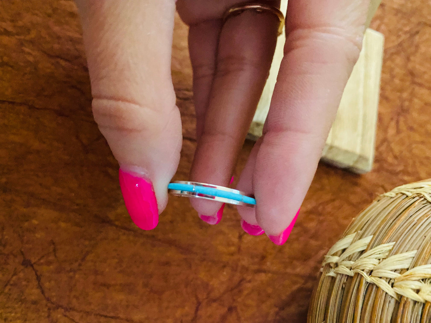 Zuni Sterling Silver & Turquoise Inlay Band Ring