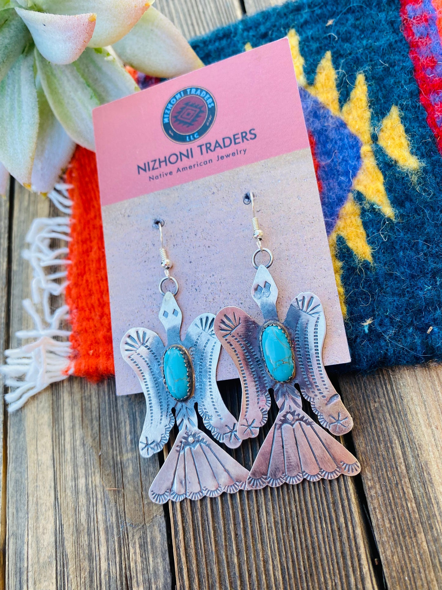 Navajo Turquoise & Sterling Silver Water Bird Dangle Earrings