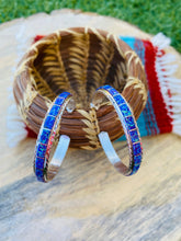 Load image into Gallery viewer, Navajo Sterling Silver &amp; Purple Opal Inlay Hoop Earrings Signed