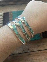 Load image into Gallery viewer, Navajo Handmade Sterling &amp; Number 8 Turquoise Inlay Cuff Bracelet