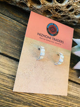 Load image into Gallery viewer, Zuni White Opal &amp; Sterling Silver Inlay Hoop Earrings
