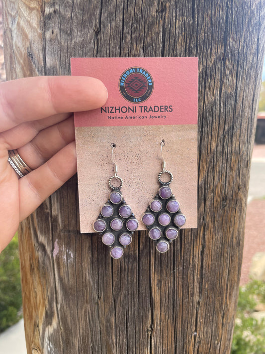 Navajo Charoite & Sterling Silver Dangle Earrings Signed