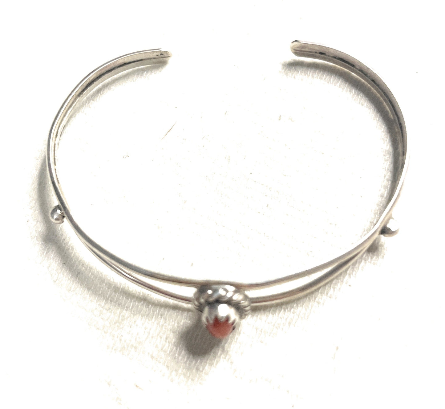 Navajo Sterling Silver & Coral Baby Cuff Bracelet