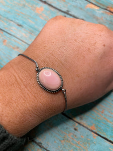 Navajo Queen Pink Conch Shell & Sterling Silver Bracelet By P. Skeets