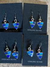 Load image into Gallery viewer, Navajo Lapis, Turquoise, Blue Mini Triangle Dangle Earrings