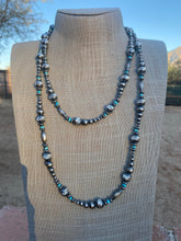 Load image into Gallery viewer, Navajo Sterling Silver &amp; Turquoise Diamond cut 26 inch necklace