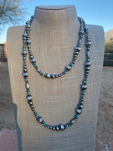 Navajo Sterling Silver & Turquoise Diamond cut 26 inch necklace