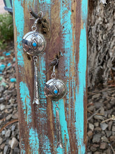 Load image into Gallery viewer, Sterling silver &amp; Turquoise Concho blossom dangle Flower earrings 4”