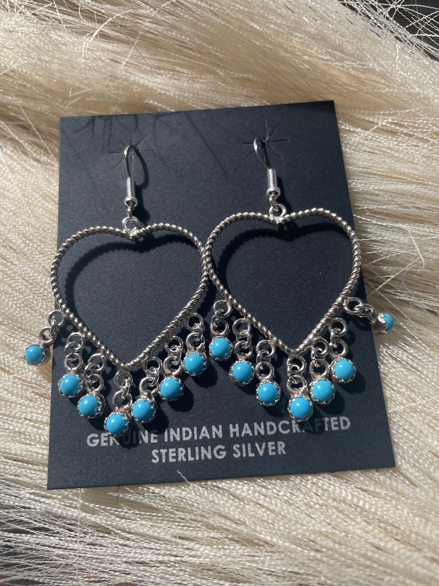 Navajo Sterling Silver Turquoise Heart Dangle Earrings