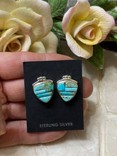 Load image into Gallery viewer, Turquoise 8 &amp; Sterling Silver Rolled Berry Stud Earrings