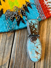 Load image into Gallery viewer, Navajo Sterling Silver &amp; Number 8 Turquoise Lariat Necklace Signed