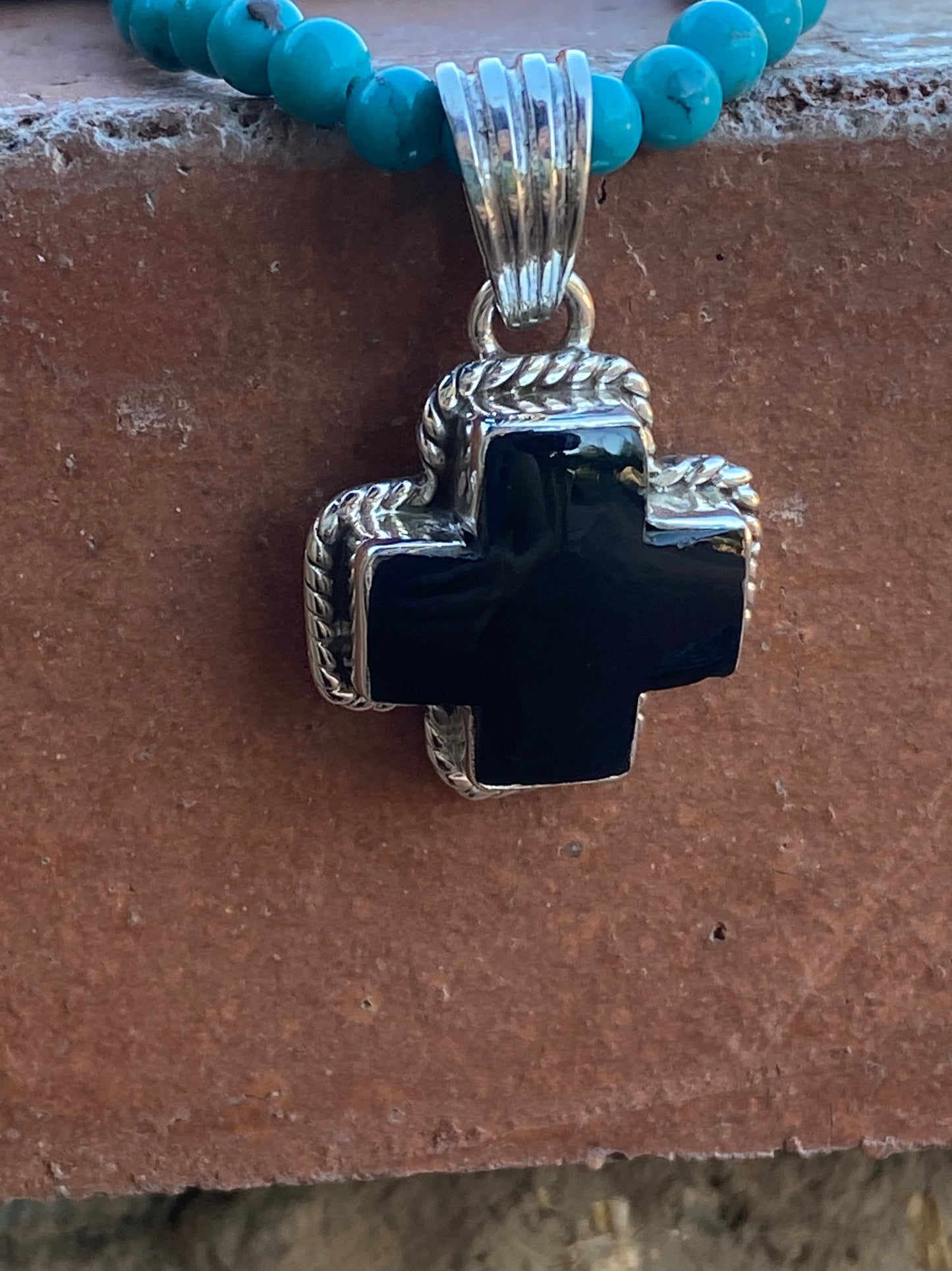 Handmade Onyx & Sterling Silver Cross Pendant